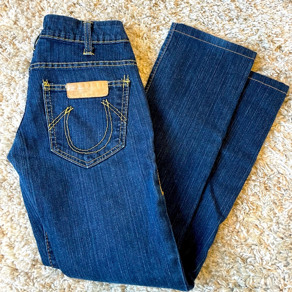 True Religion Brand Jeans Womens 28x29 Straight Leg Low Rise Made In USA Blue